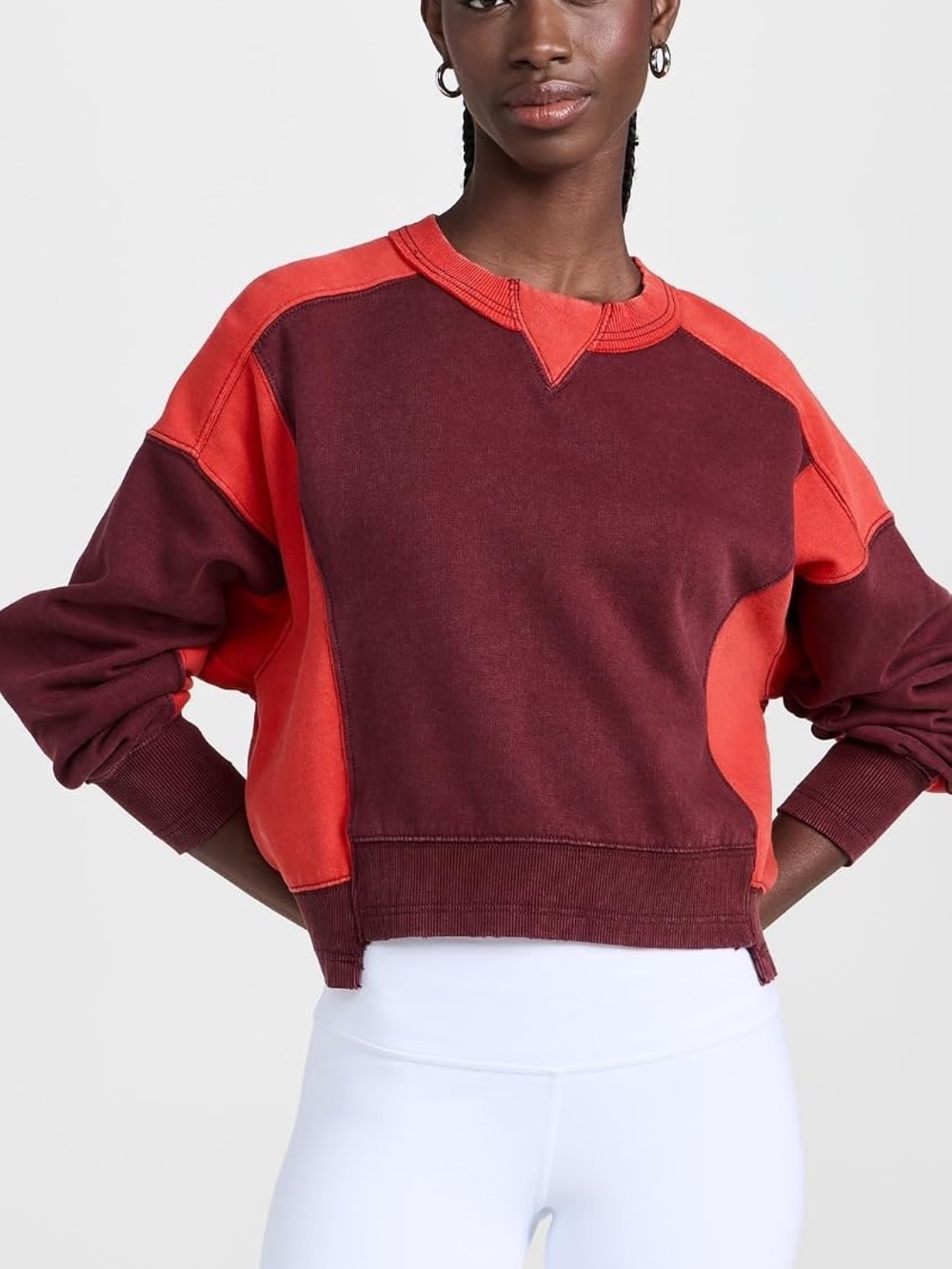Free People Intercept Colorblock Pullover Sweatshirt Womens Small Red